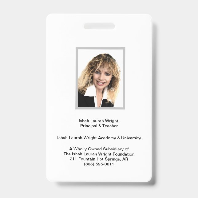 Ishah Laurah Wright Academy And University ID Badge (Front)