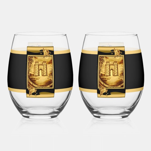 Ishtar Gate Drinkware Set Stemless Wine Glass (Front)