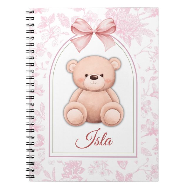 Isla | Custom Pink Teddy Bear Nursery Design  Notebook (Front)