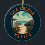 Isla Holbox Mexico Travel Art Vintage Ceramic Tree Decoration<br><div class="desc">Isla Holbox Mexico vector art design. It's part of the Yum Balam Nature Reserve and separated from the mainland by the Yalahau Lagoon,  which is home to flamingos and pelicans.</div>