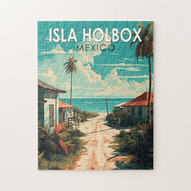 Isla Holbox Mexico Travel Art Vintage Jigsaw Puzzle (Vertical)