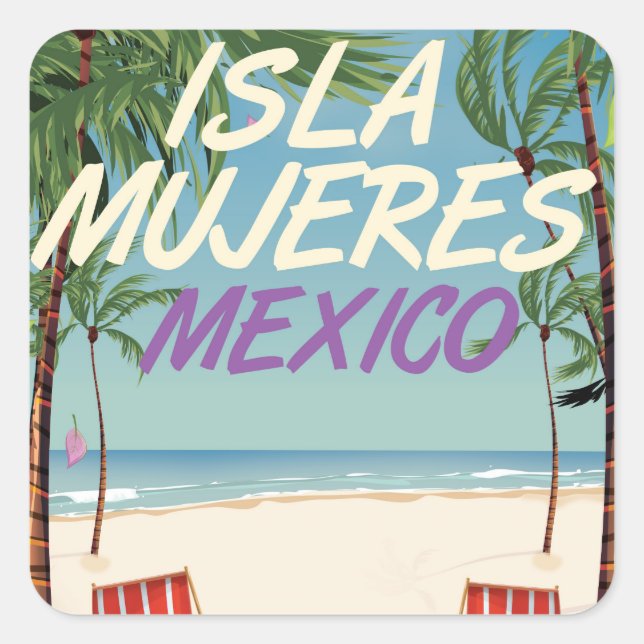 Isla Mujeres Mexico Beach poster Square Sticker (Front)