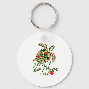 Isla Mujeres Mexico Sea Turtle Tropical Hibiscus V Key Ring