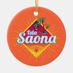 Isla Saona Caribbean Dominican Republic Retro Ceramic Tree Decoration