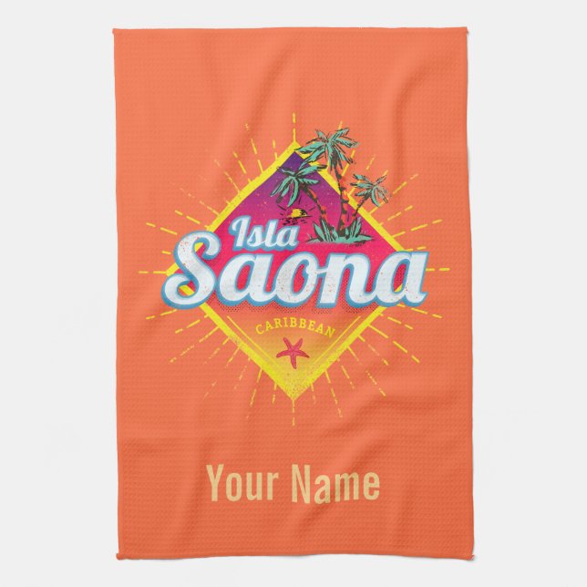 Isla Saona Caribbean Dominican Republic Retro Tea Towel (Vertical)