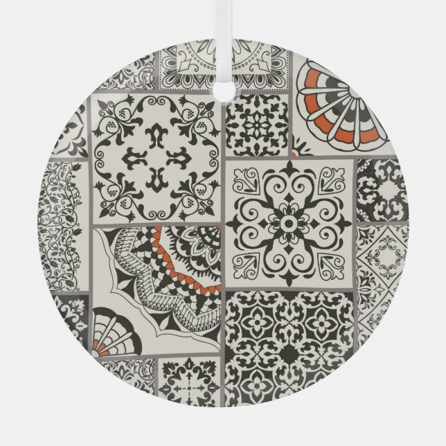 Islam Arabic Majolica Tiles Patchwork Glass Tree Decoration (Front)