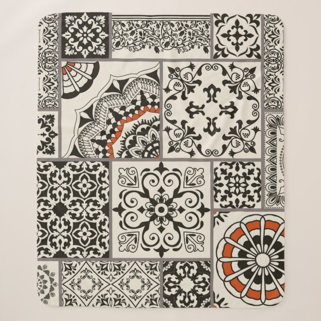 Islam Arabic Majolica Tiles Patchwork Sherpa Blanket (Front)