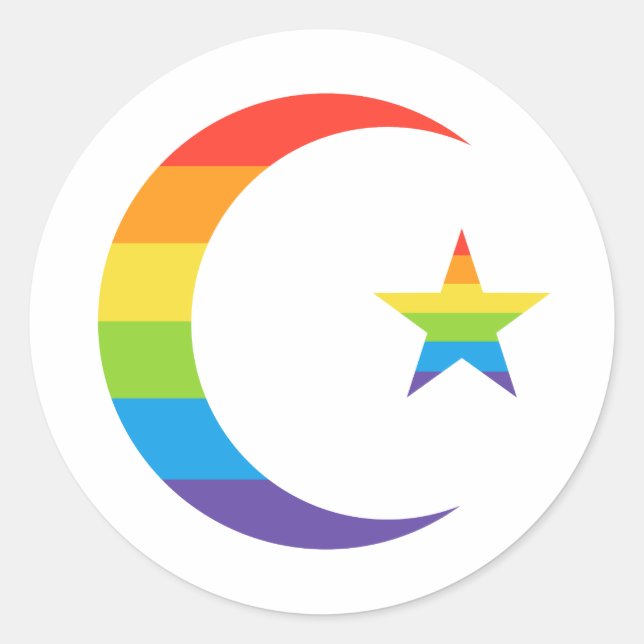 Islam Crescent & Star Muslim LGBTQ Gay Pride Flag Classic Round Sticker (Front)