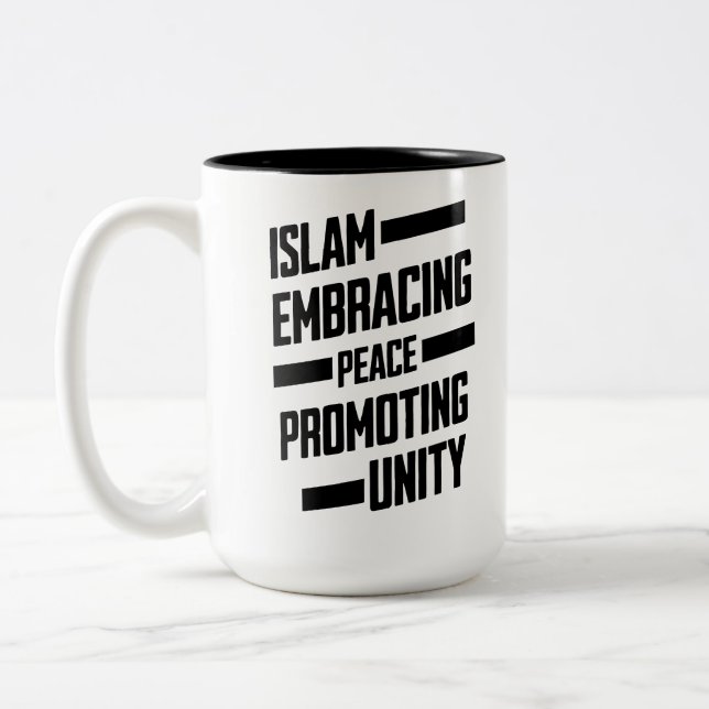 Islam Embracing Peace Promoting Unity Two-Tone Coffee Mug (Left)
