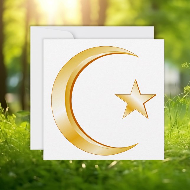 Islam Symbol Invitation/Announcement Card (Islam Symbol Announcement/Invitation. Gold crescent moon, star. Customize with your text.)