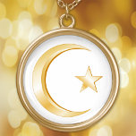 Islam Symbol Necklace Gold Plated<br><div class="desc">The crescent moon and star are a symbol of Islam.  ***Please note gold colour on artwork is not metallic.***  More products with this design are available in this store's Islam Category.</div>