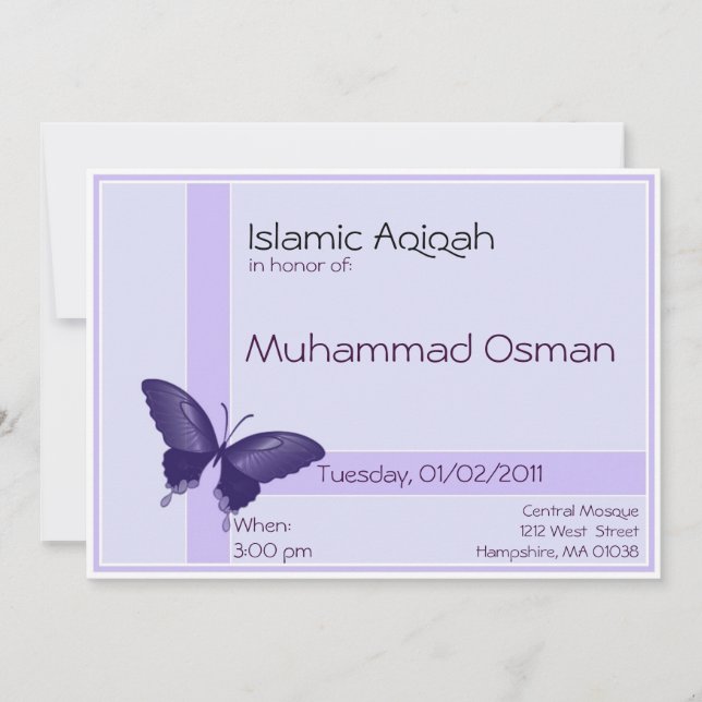 Islamic Aqiqa invitation - baby boy celebration (Front)