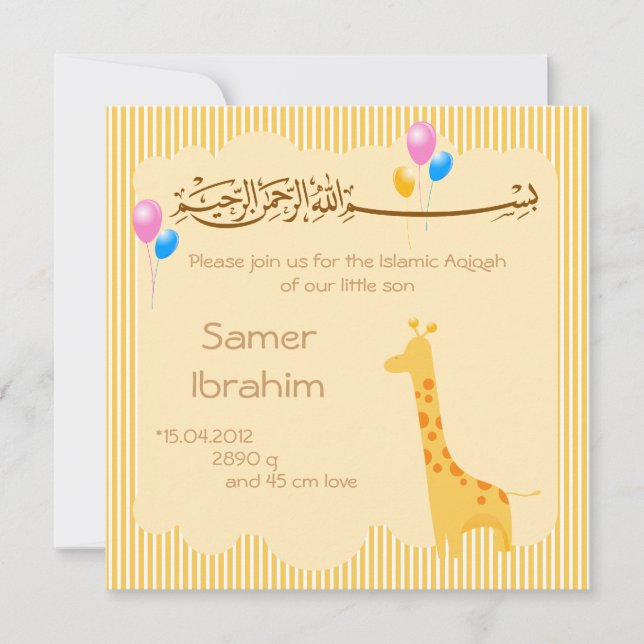 Islamic Aqiqah baby invitation announcement muslim (Front)