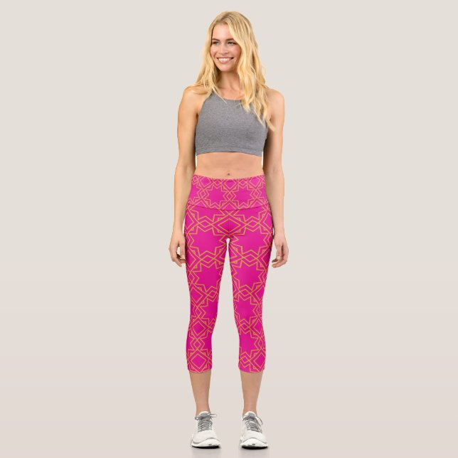 Islamic arab pattern bright pink capri leggings (Front)