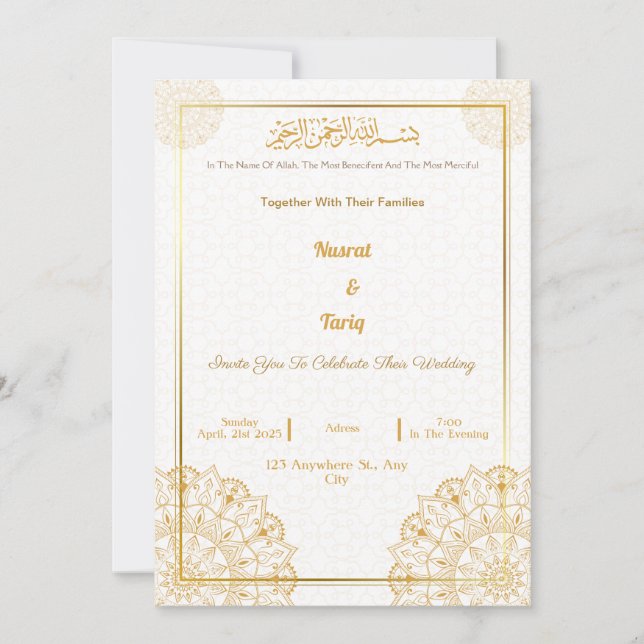 Islamic Art-Inspired Muslim Wedding Invitation (Front)