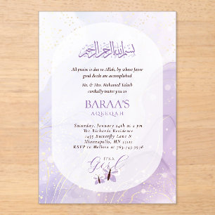 Islamic Baby Girl Aqeeqah acrylic Invitation Card