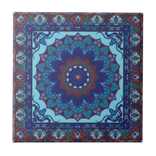 Islamic Blue And Red Pattern Ceramic Tile (Front)