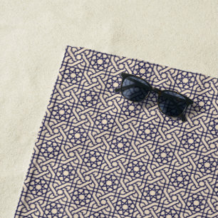 Islamic Blue White Moroccan Geometric Pattern Beach Towel