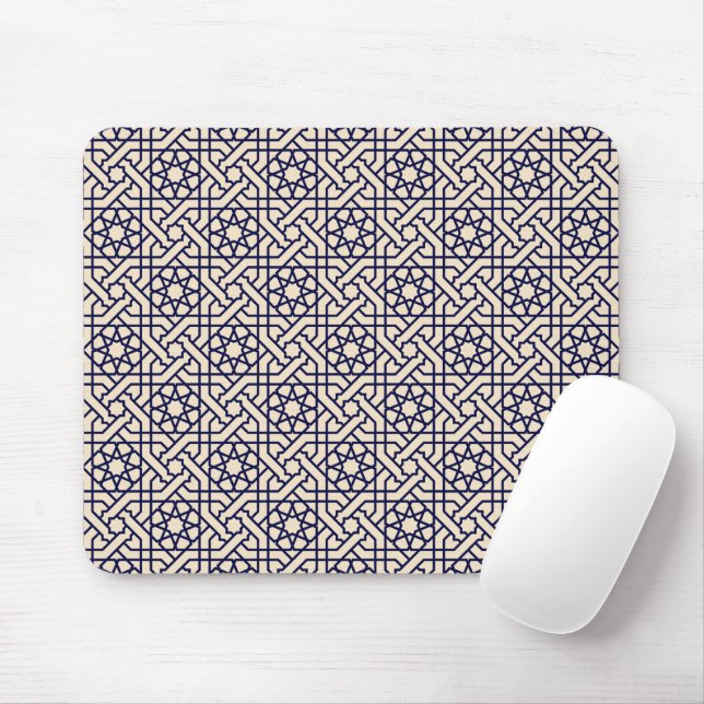 Islamic Blue White Moroccan Geometric Pattern Mouse Pad (With Mouse)