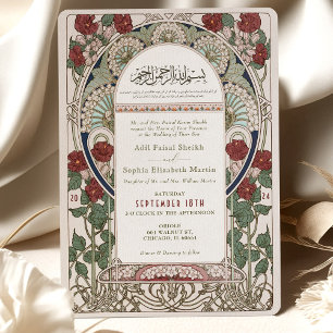 Islamic Burgundy Wedding Art Nouveau Mucha Invitation