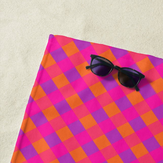 Islamic Collection, Pink Orange Purple Check Beach Towel (In Situ)