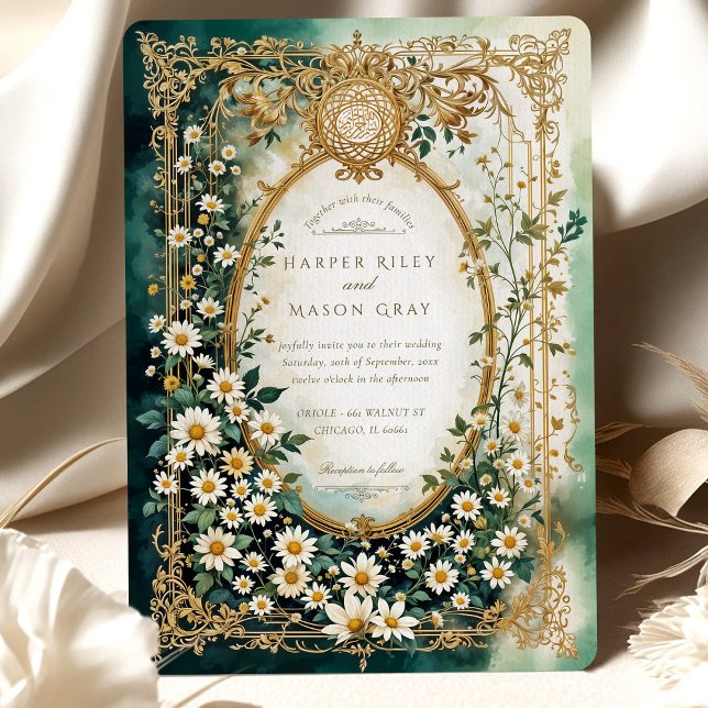 Islamic Daisy with Faux Gold Details Wedding Invitation (Creator Uploaded)