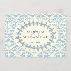 Islamic damask wedding engagement blue flower invitation