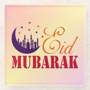 Islamic Eid Greetings - Modern Chic Eid Mubarak Glass Coaster
