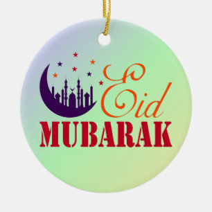 Islamic Eid Greetings - Modern Eid Mubarak White Ceramic Tree Decoration