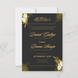 Islamic Elegant Black & Gold Wedding Invitation  