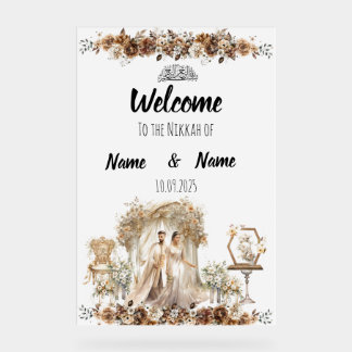 Islamic elegant floral brown Nikkah Wedding sign