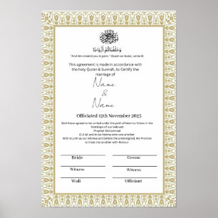 Islamic floral border Nikkah certificate  Poster