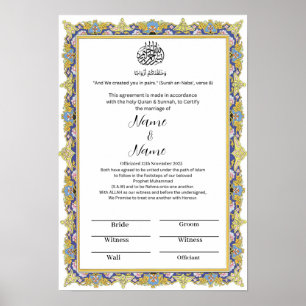Islamic floral border Nikkah certificate Poster