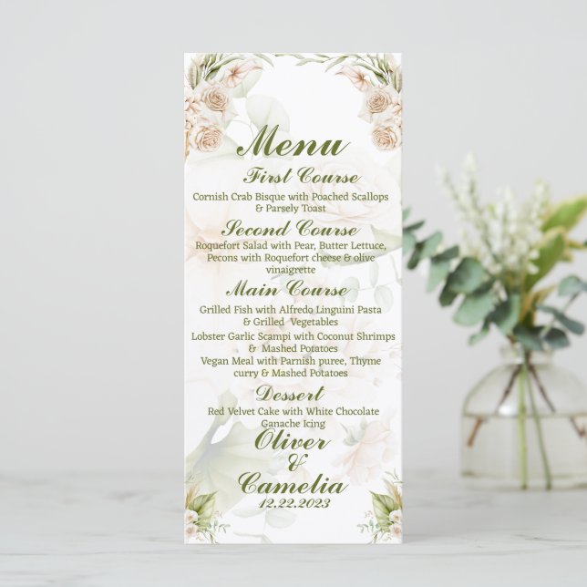 Islamic Floral Green & Beige Wedding Menu (Standing Front)