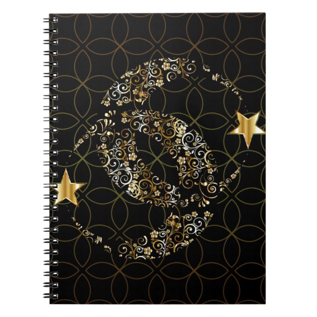 Islamic Floral Moon and Star Spiral Notebook (Front)