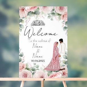 Islamic floral pink acrylic wedding sign 
