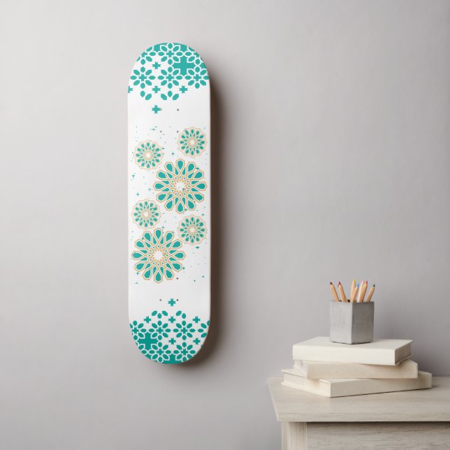  Islamic Geometric Pattern in Turquoise Skateboard (Wall Art)