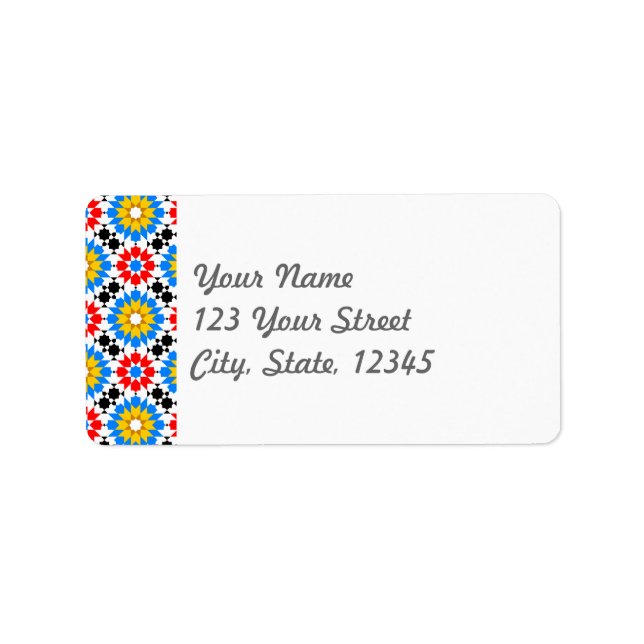 Islamic geometric patterns address label (Front)