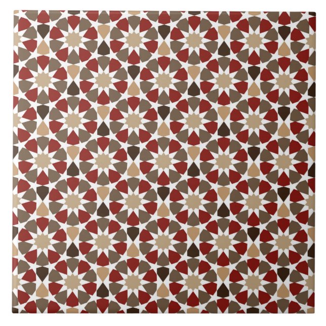 Islamic Geometric Red And Beige Motif Pattern Tile (Front)