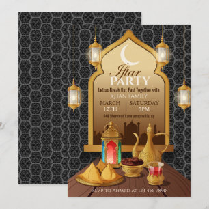 Islamic Gold Arch, Lanterns & Food Iftar Party Invitation