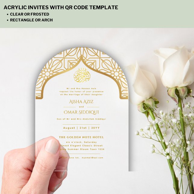Islamic Gold Nikah Walima Muslim Mosque Elegant Acrylic Invitations (Creator Uploaded)