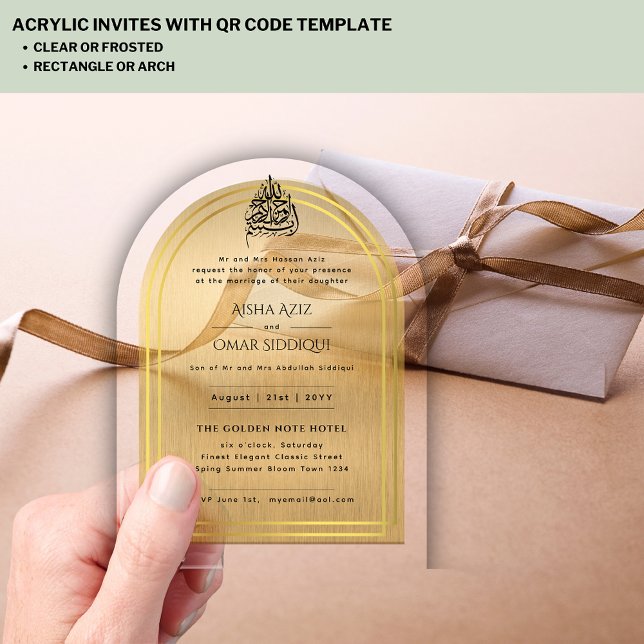 Islamic Gold Ornate Nikah Walima Muslim Elegant Acrylic Invitations (Creator Uploaded)