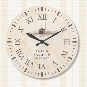 Islamic Kaaba Wedding   Cream Stone Texture Large Clock
