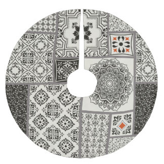 Islamic Majolica Pottery Tile Pattern Brushed Polyester Tree Skirt