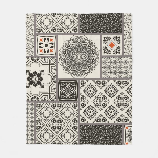 Islamic Majolica Pottery Tile Pattern Fleece Blanket (Front)