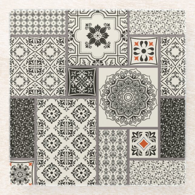 Islamic Majolica Pottery Tile Pattern Glass Coaster (Front)