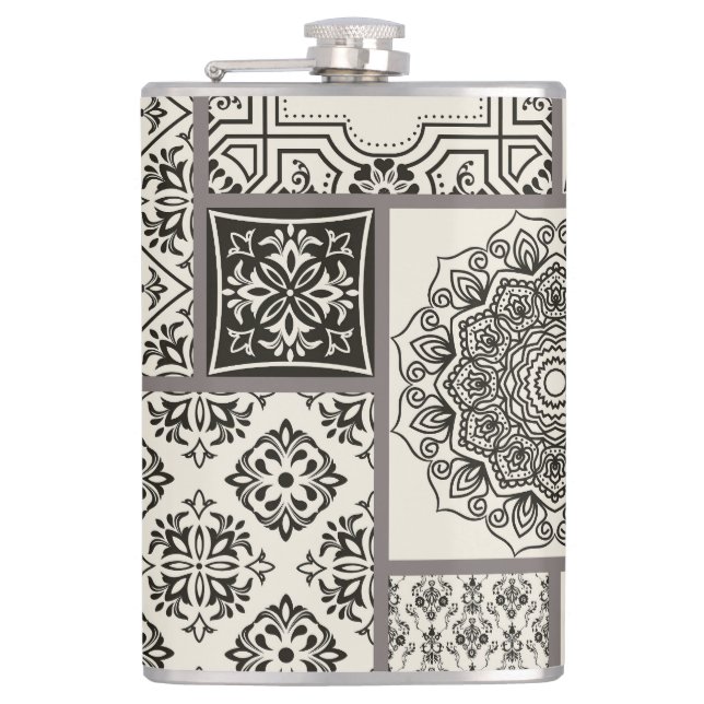 Islamic Majolica Pottery Tile Pattern Hip Flask (Front)