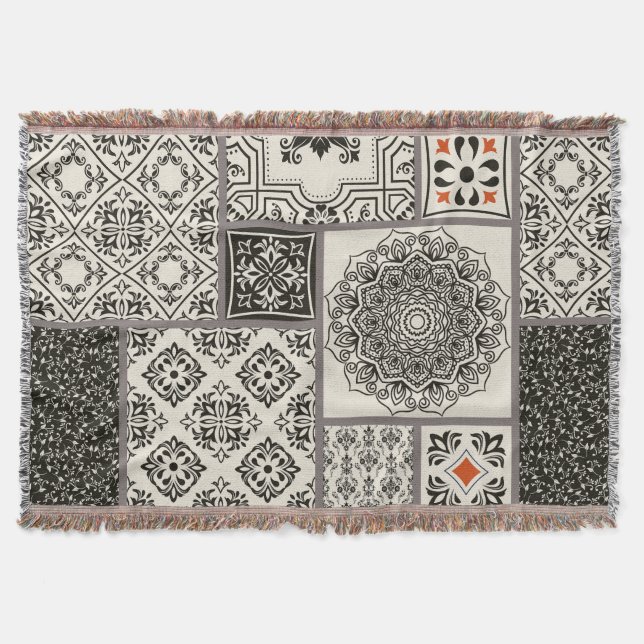 Islamic Majolica Pottery Tile Pattern Throw Blanket (Front)