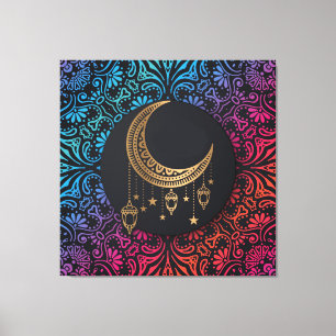 Islamic Moon and Floral Design Canvas Print