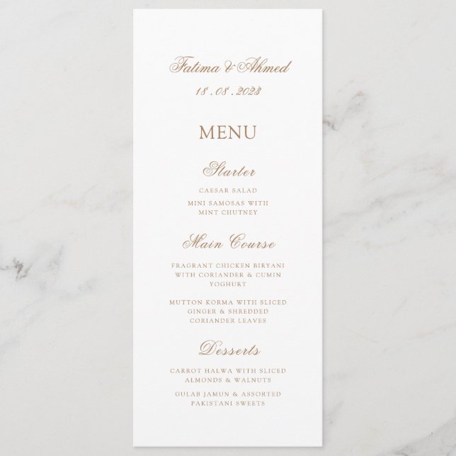 Islamic Muslim Gold Minimal Wedding  Menu (Front)
